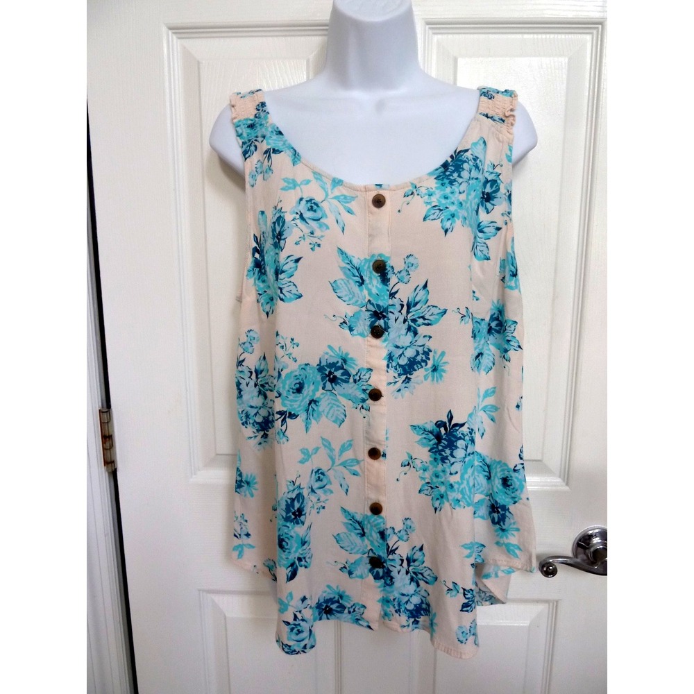 Torrid Sz 0 Large Strappy Faux Button Up Flowy Floral Camisole Top White Aqua